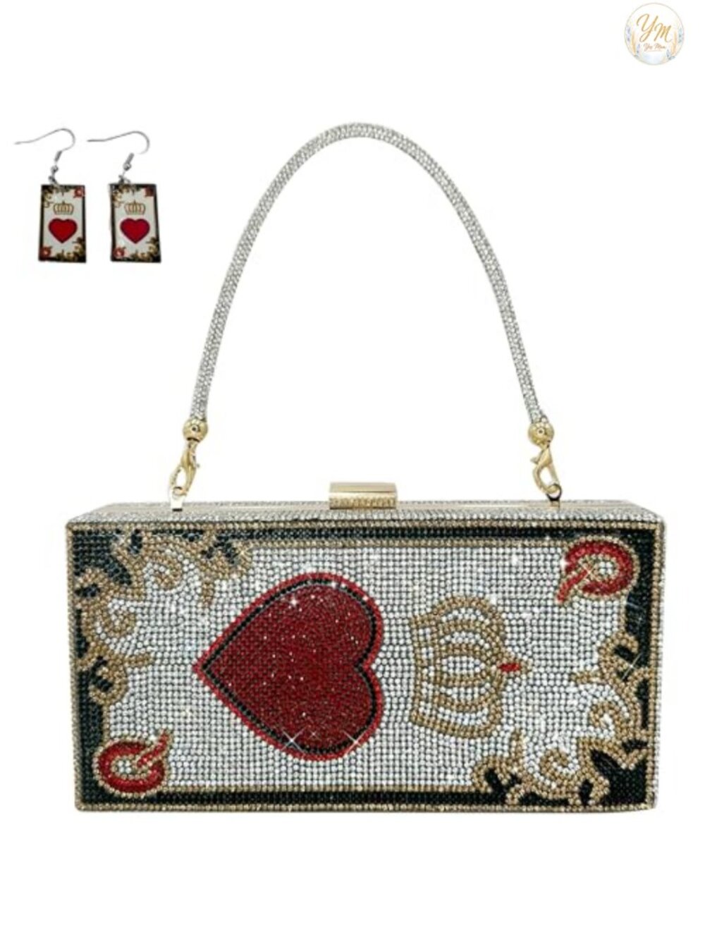 Diamond Evening Clutch Square Box Minaudiere with Chain Strap